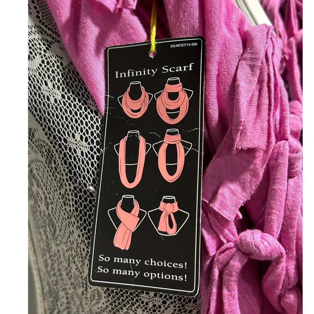BCBGeneration Infinity Scarf Pink Knotted Fringe Boho Lightweight Barbiecore